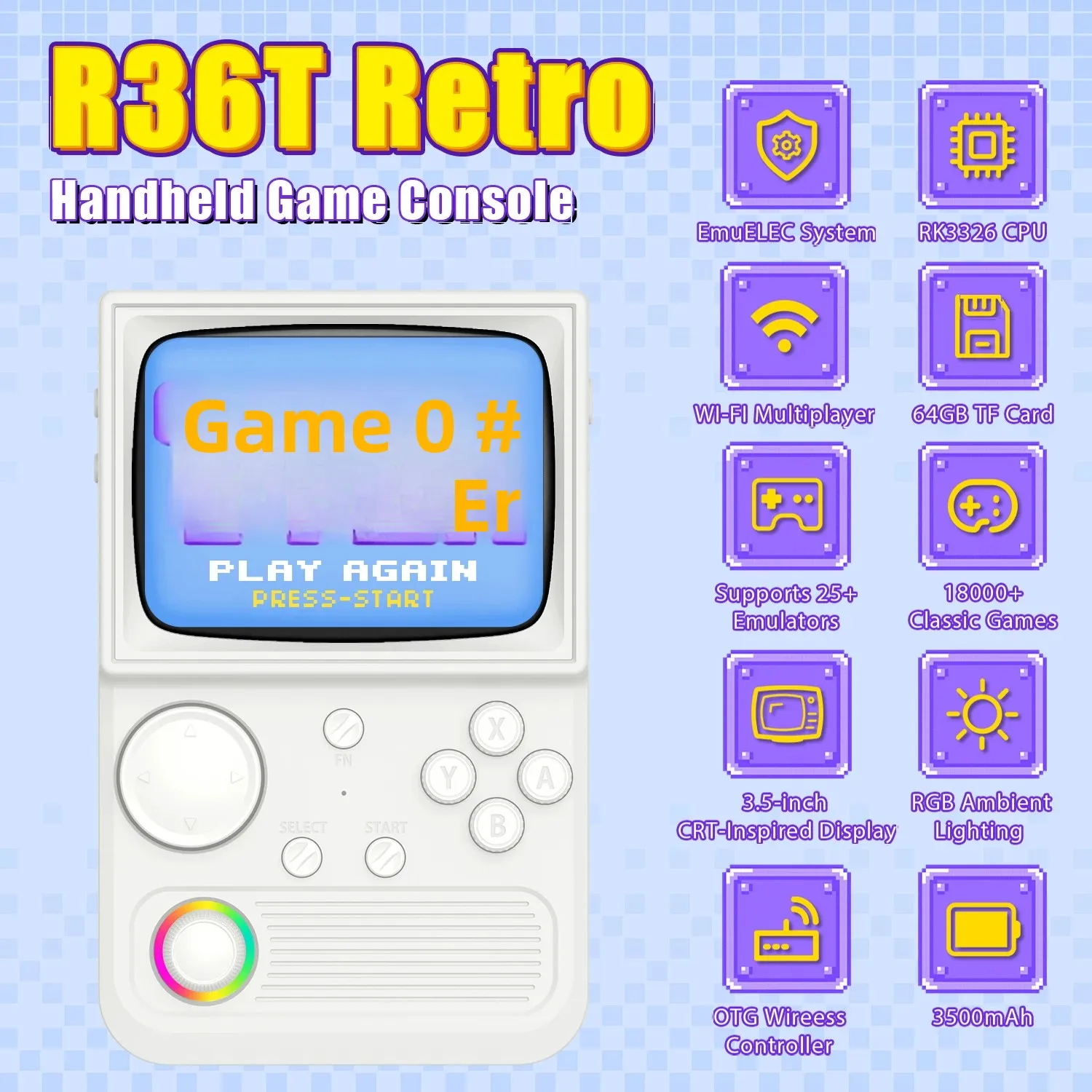R36T Retro Handheld Game Console 18000+Game EmuEMEC System 3.5'' IPS Screen Wi-Fi Multiplayer Portable Pocket Video Console