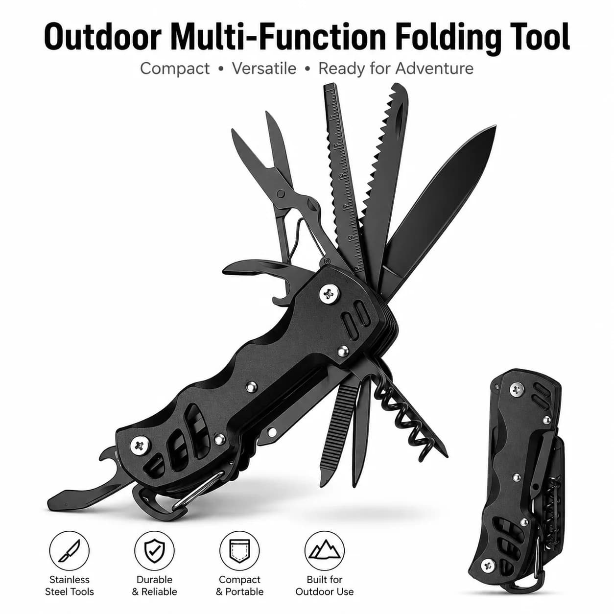 Professional Multi-tool Folding Knife Outdoor Camping Survival Gear Stainless Steel Utility Tool with Scissors Saw Bottle Opener