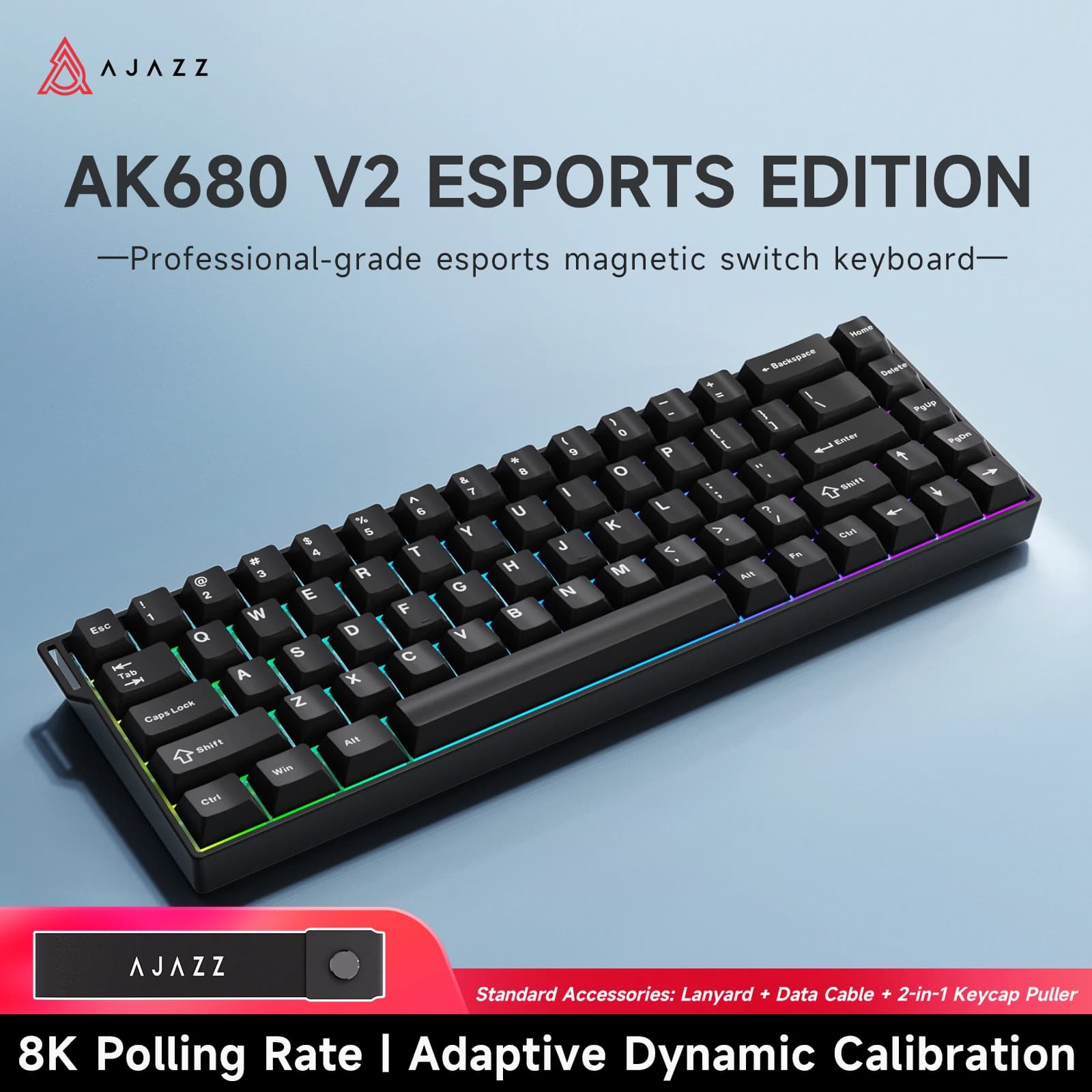 AK680 V2 Magnetic Switch Mechanical Keyboard, Aluminum Plate Stabilize Typing, Music Sync 2.0 RGB Lighting, High Frequency Esports Chip, Compact 68 Layout Wired Keyboard