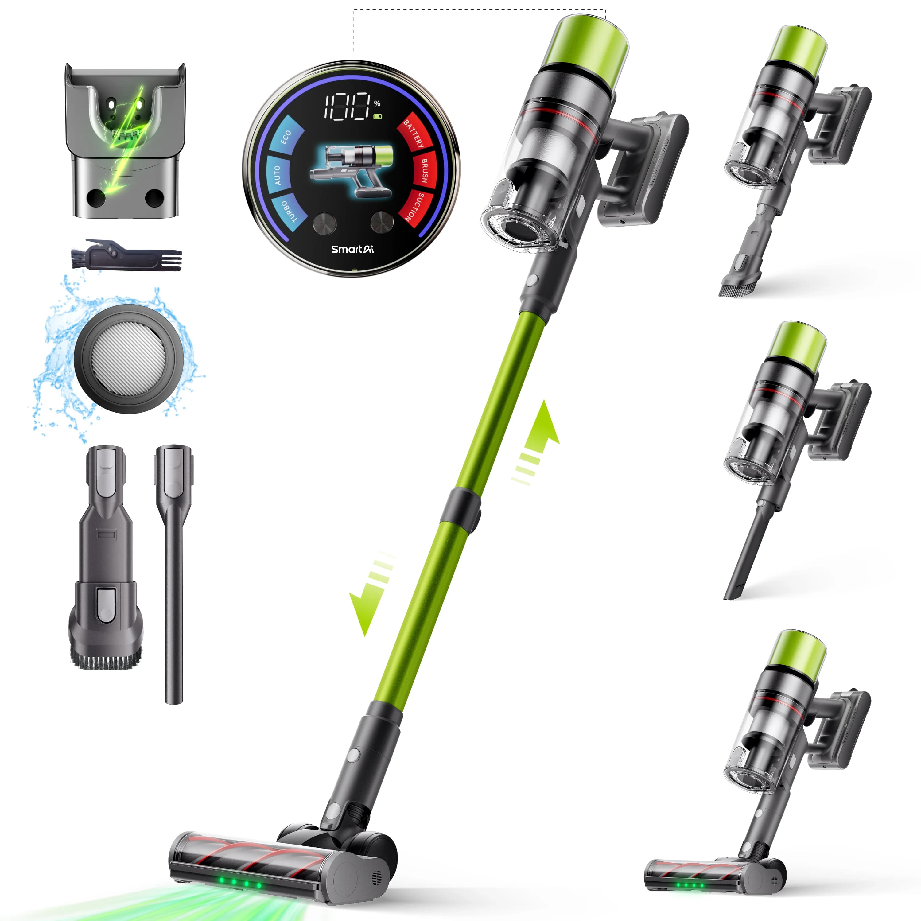 SmartAI V6 80Mins Cordless Vacuum Cleaner 65KPA 650W Powerful Suction Vacuum, 24000mAh Big Battery Vacuum Cleaner