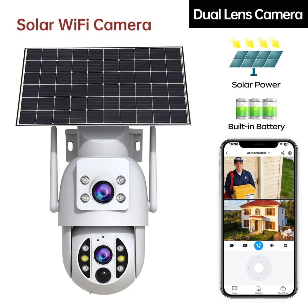 JOOAN 6MP Dual Lens Solar Security Camera Outdoor Wireless WiFi Solar CCTV Cam PIR Motion Detection Night Vision Two Way Audio
