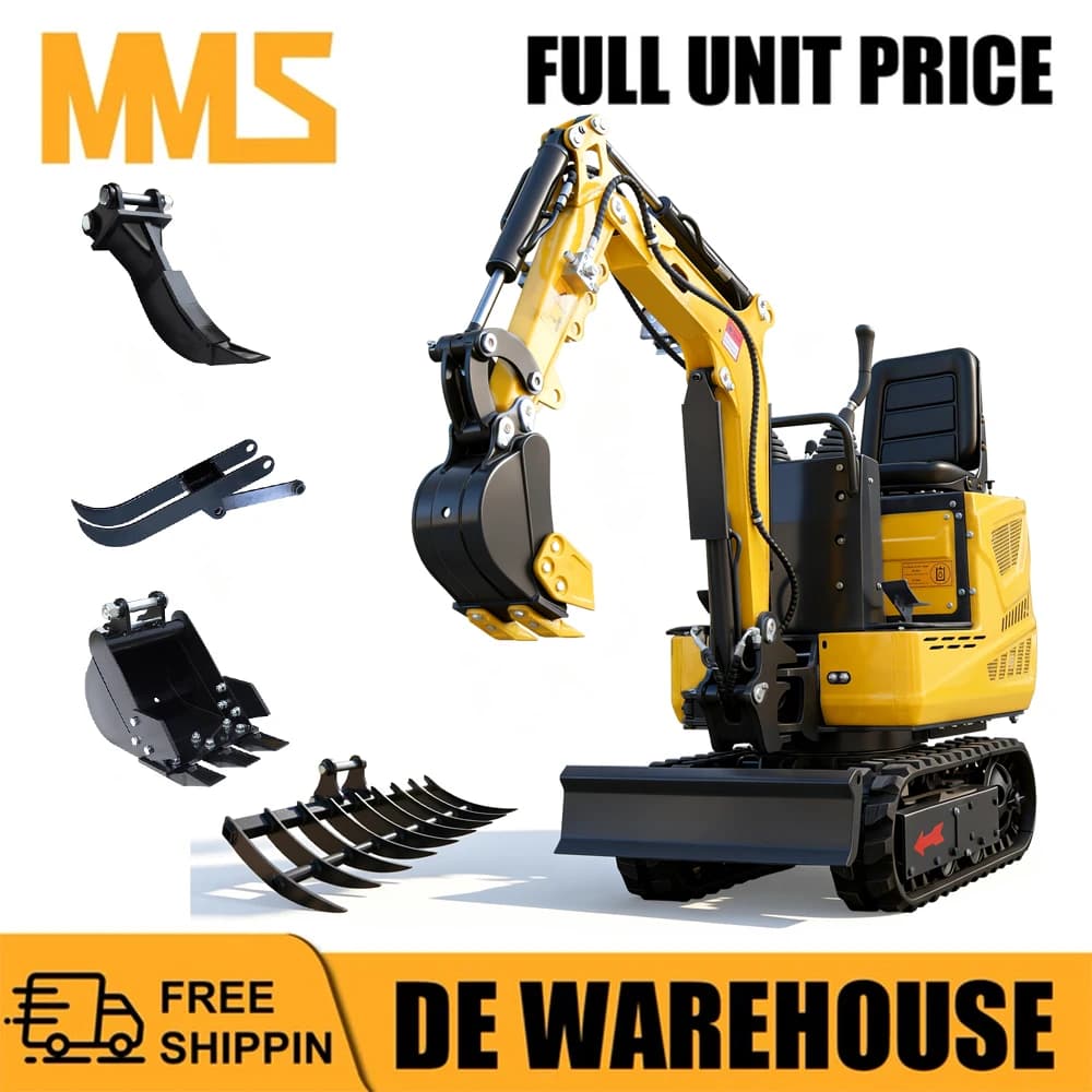 MMS 5-IN-1 Mini Excavator 0.6 ton 9.25HP 302cc Gasoline Engine Swing Boom Trencher Digger Machine  With Attachment Kit  Free Shipping Multi-function Small Crawler Farm Excavators Home Germany Stock Free Shipping