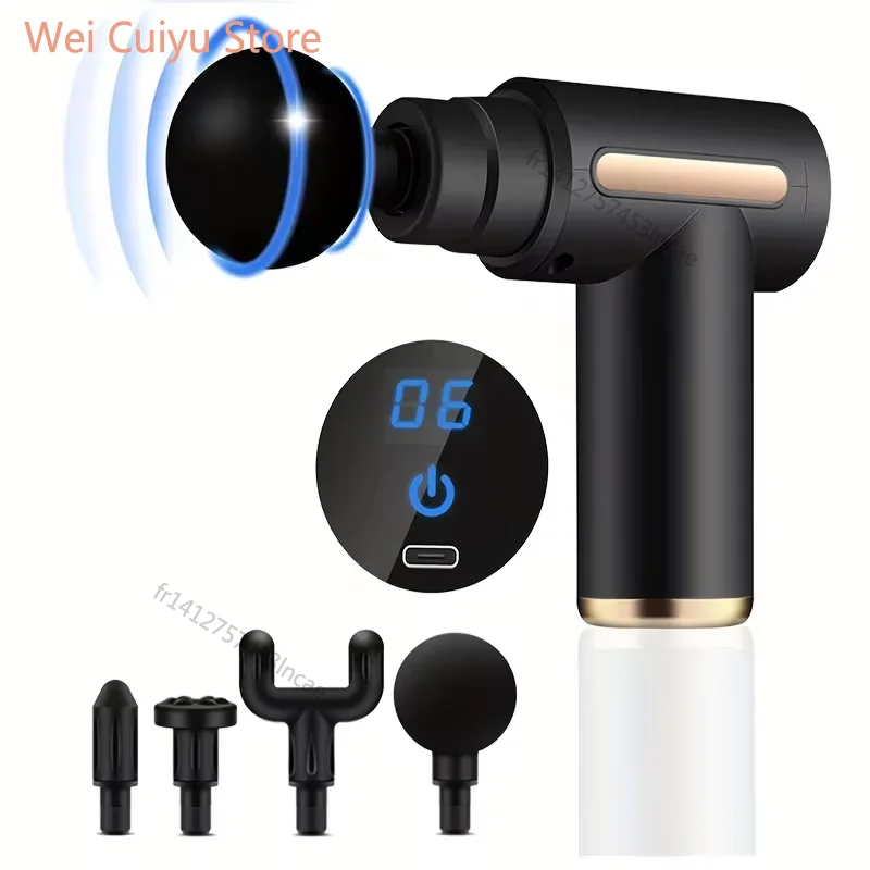 High Efficiency Electric Fascial Gun Handheld Percussion Massager With Touch Control 4 Replacement Heads For Body Muscle Tension Relief Relaxing