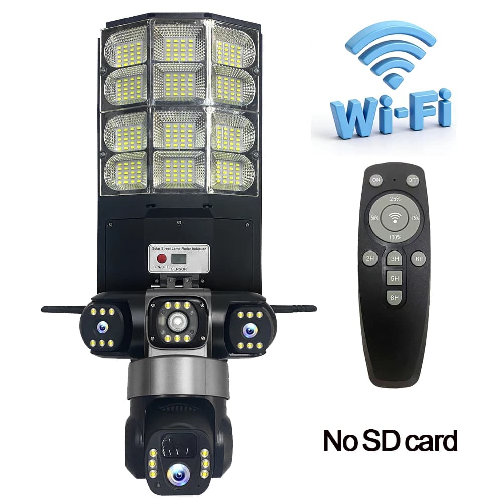 V380 Pro Wifi Solar Camera Street Light 2 in 1 Triple Lens Outdoor CCTV Battery Monitor PIR Human Detection IP66 Waterproof Full-Color Night Vision PTZ Wireless IP Cameras With Remote Controller CCTV Security Protection