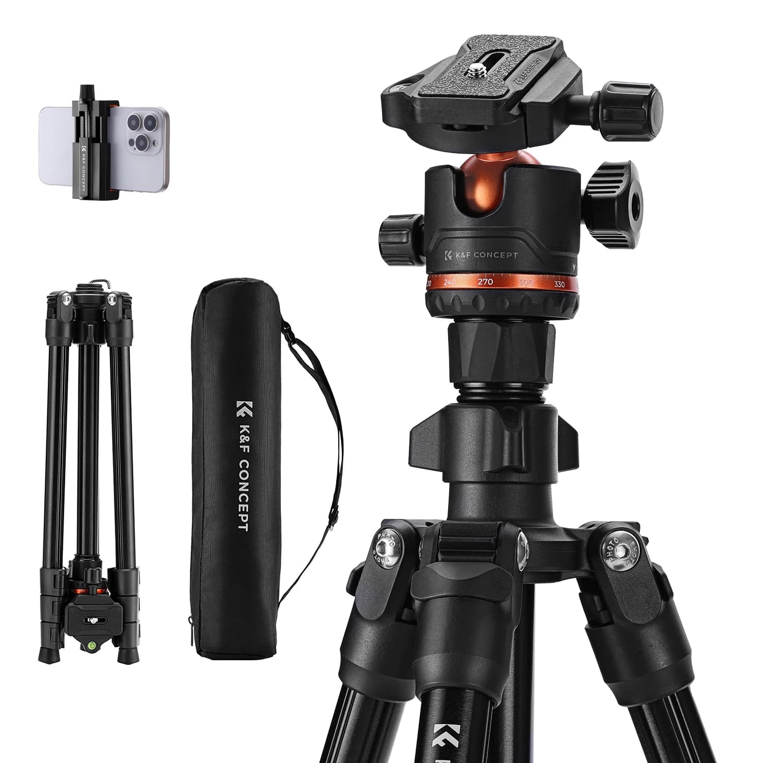 K&F CONCEPT 178cm Lightweight Camera Tripod Cellphone Clip Travel DSLR Tripod for Nikon Canon Camera Outdoor Live Streaming Vlog