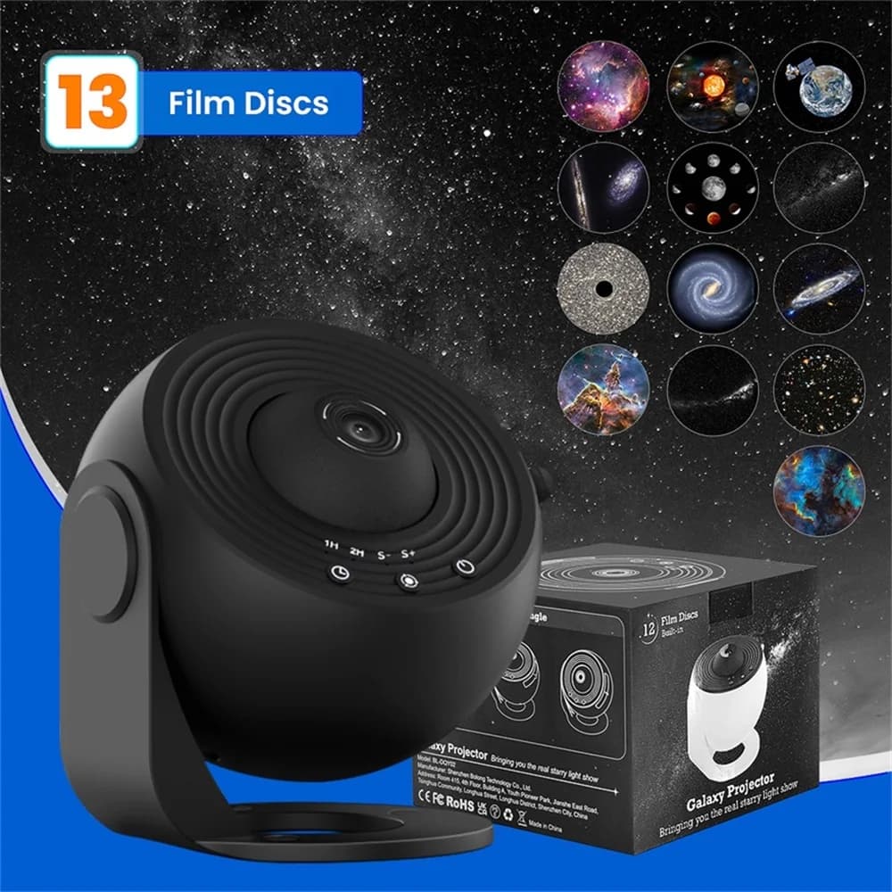 13 Film Discs Galaxy Star Projector, 360° Rotatable HD Focus Adjustable Night Light Timer Night Light  For Kids Adult Bedroom Decor Birthday Holiday Gift