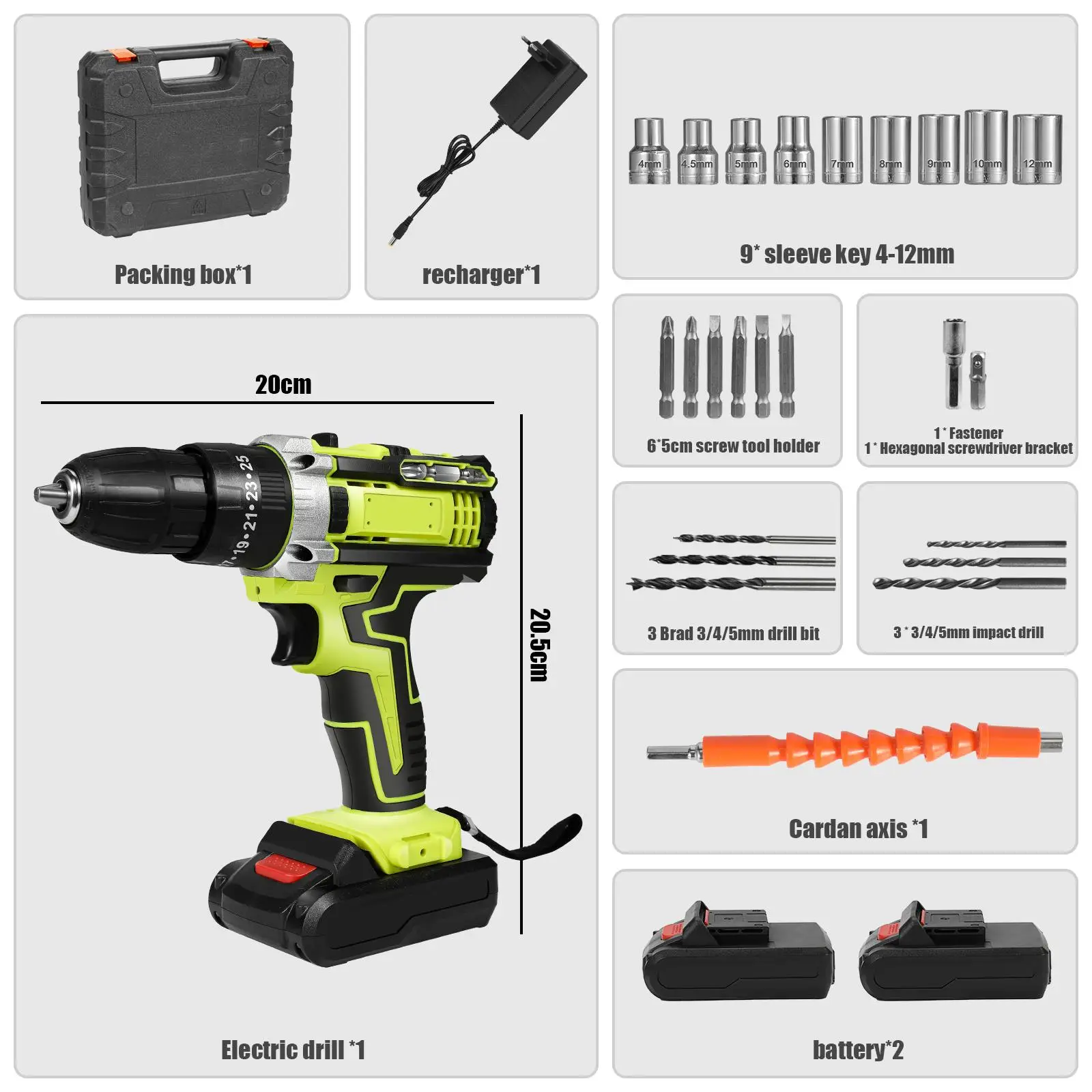 21V Brushless Cordless Impact Drill Hammer Drill Driver 1350RPM Electric Screwdriver with 2 Batteries Fast Charger Rechargeable Power Drill for Wood Metal Concrete Drilling Home DIY Repair Installation Multifunction Power Tool Kit