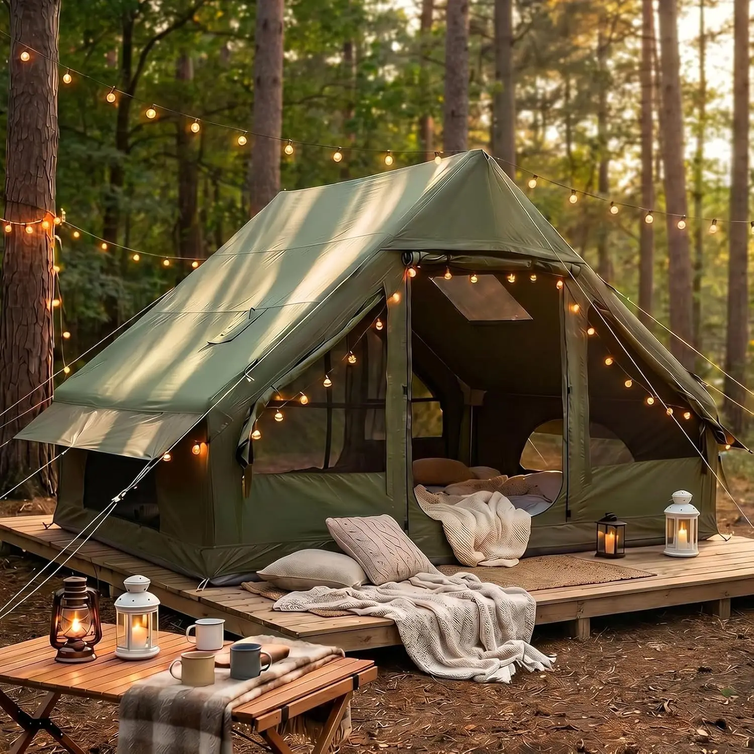 Outdoor Inflatable Tent, Suitable for Camping, Large Inflatable Tent, Luxury Camping Tent, Can Accommodate 4-8 People, All Year Round, With Air Pump, Easy to Set Up, Made of Waterproof Oxford Cloth.