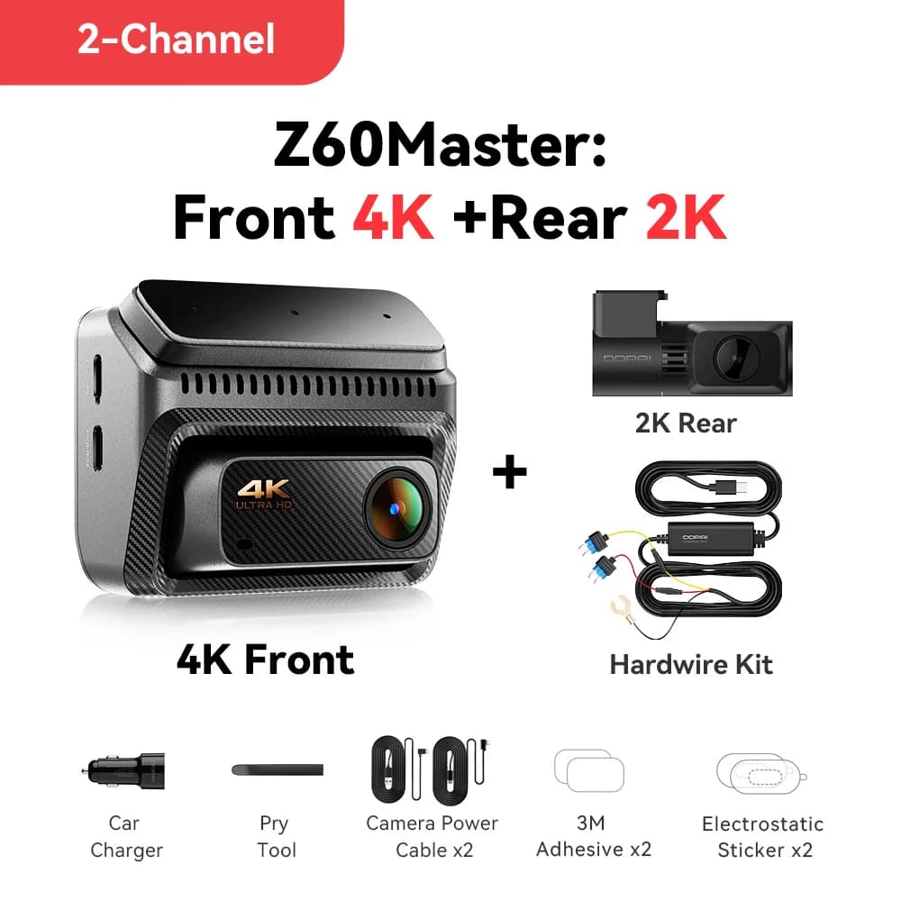 DDPAI Z60Master 4K+2K Front & Rear Recording 2CH/3CH Dash Cam Dual HDR Night Vision WiFi6 GPS ADAS Anti-Flicker Car Camera