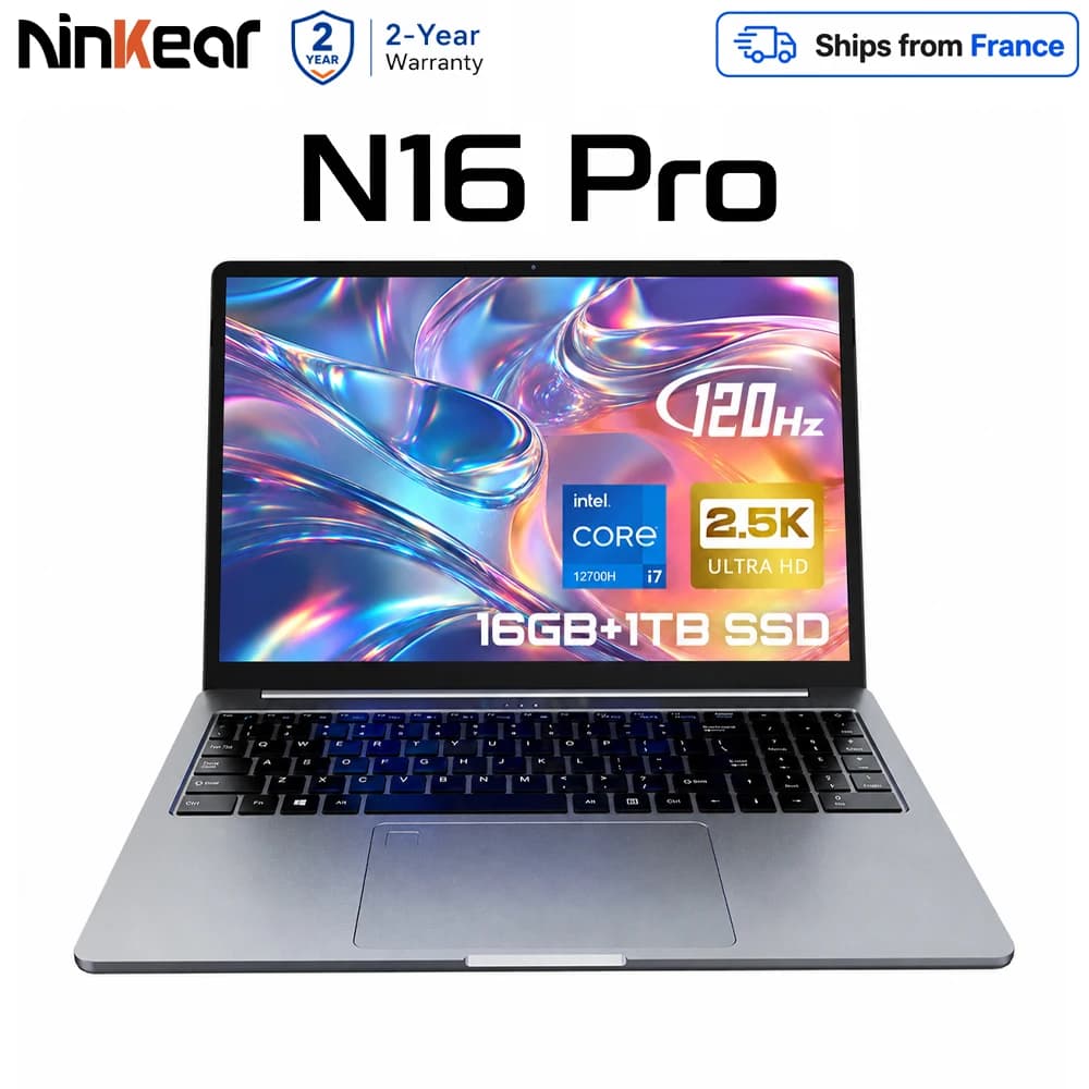 Ninkear N16 Pro Laptop PC Computer 16 inch 2.5K 120Hz IPS Intel Core i7-12700H 16GB DDR4 1TB SSD Windows 11 High Performance Gaming Business Laptop Portable Notebook for Office Study Work