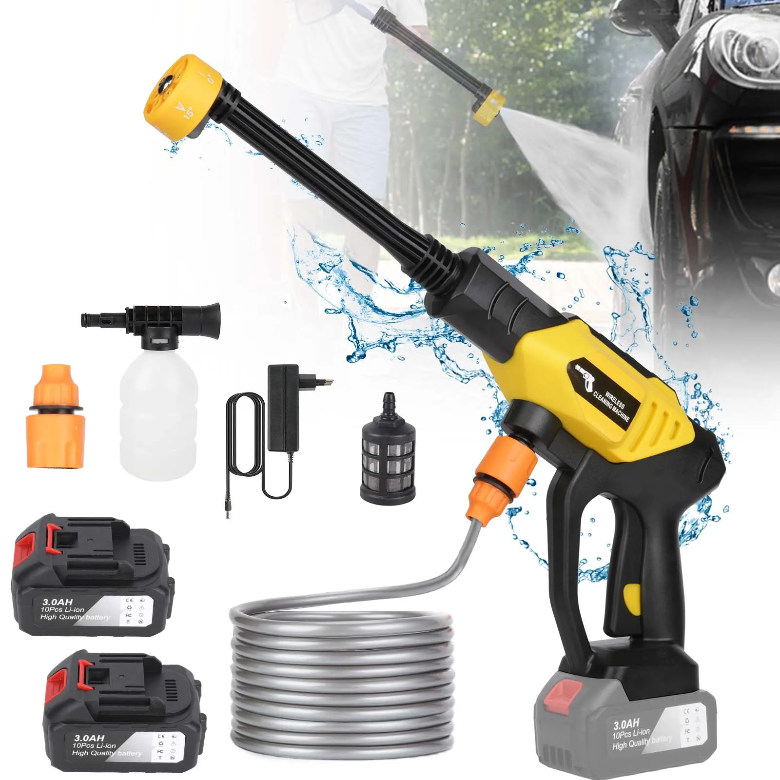 6 In 1 Electric High Pressure Washer with 2 Batteries Car Wash Water Gun Garden Irrigation Tools for Makita Battery Pin
