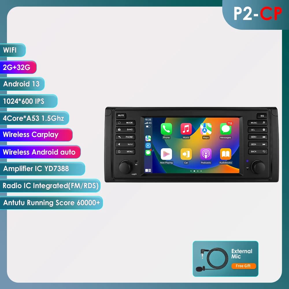 Hizpo Car Intelligent Systems for BMW 5 Series E39 X5 E53 M5 1996-2003 Multimedia 2din Autoradio Android 13 Auto Carplay 7862 4G