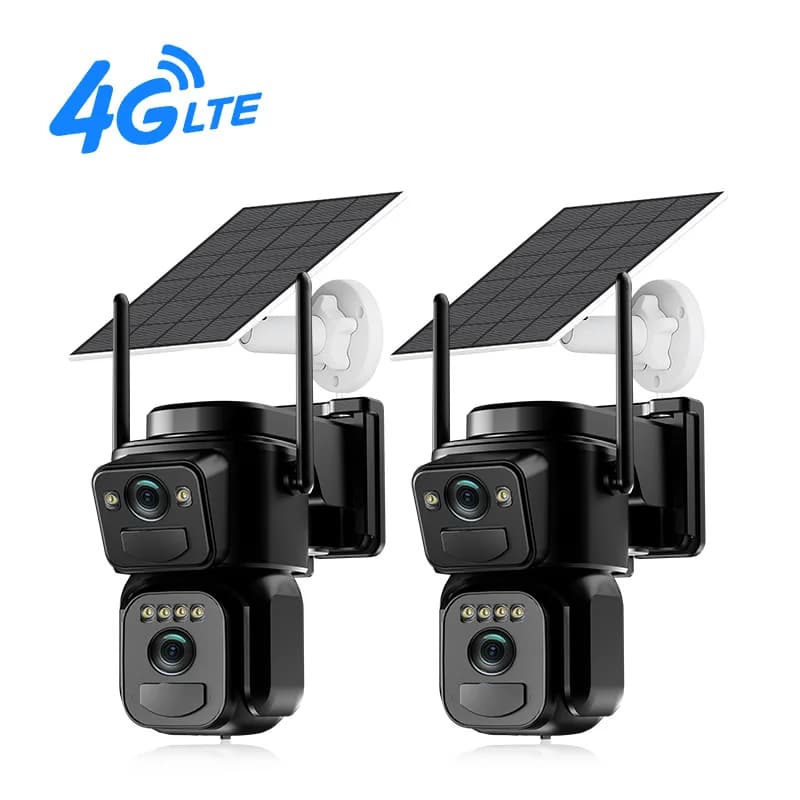 SZSINOCAM 2PCS Dual Lens Solar EU4G Security Camera Solar Panel Wireless Camera 24 Hour Recording Alarm Built-in Battery