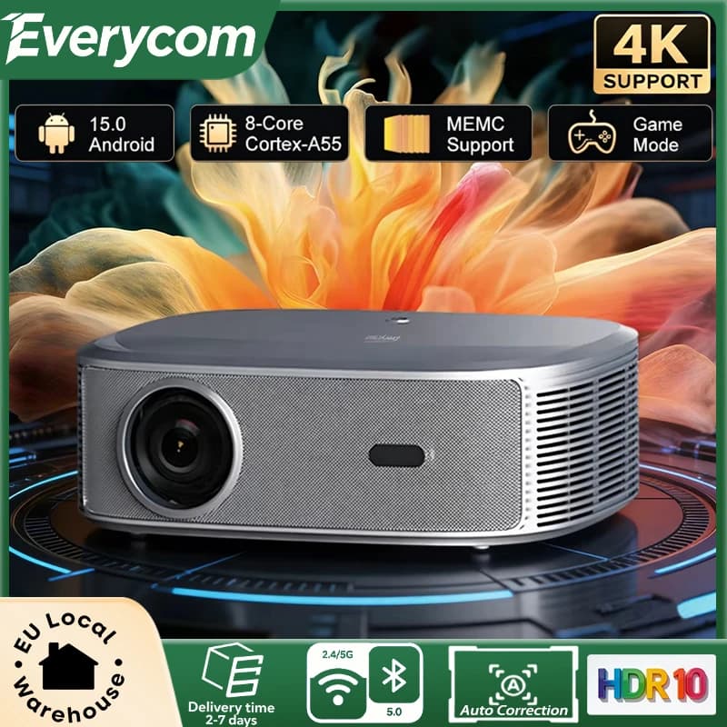 Everycom Projector 3600 ANSI 4K HDR10 MEMC Android 15 Home Theater 5G WiFi6 Beamer Family Gathering Cinema-level Auto Focus+Keystone Correction Projector