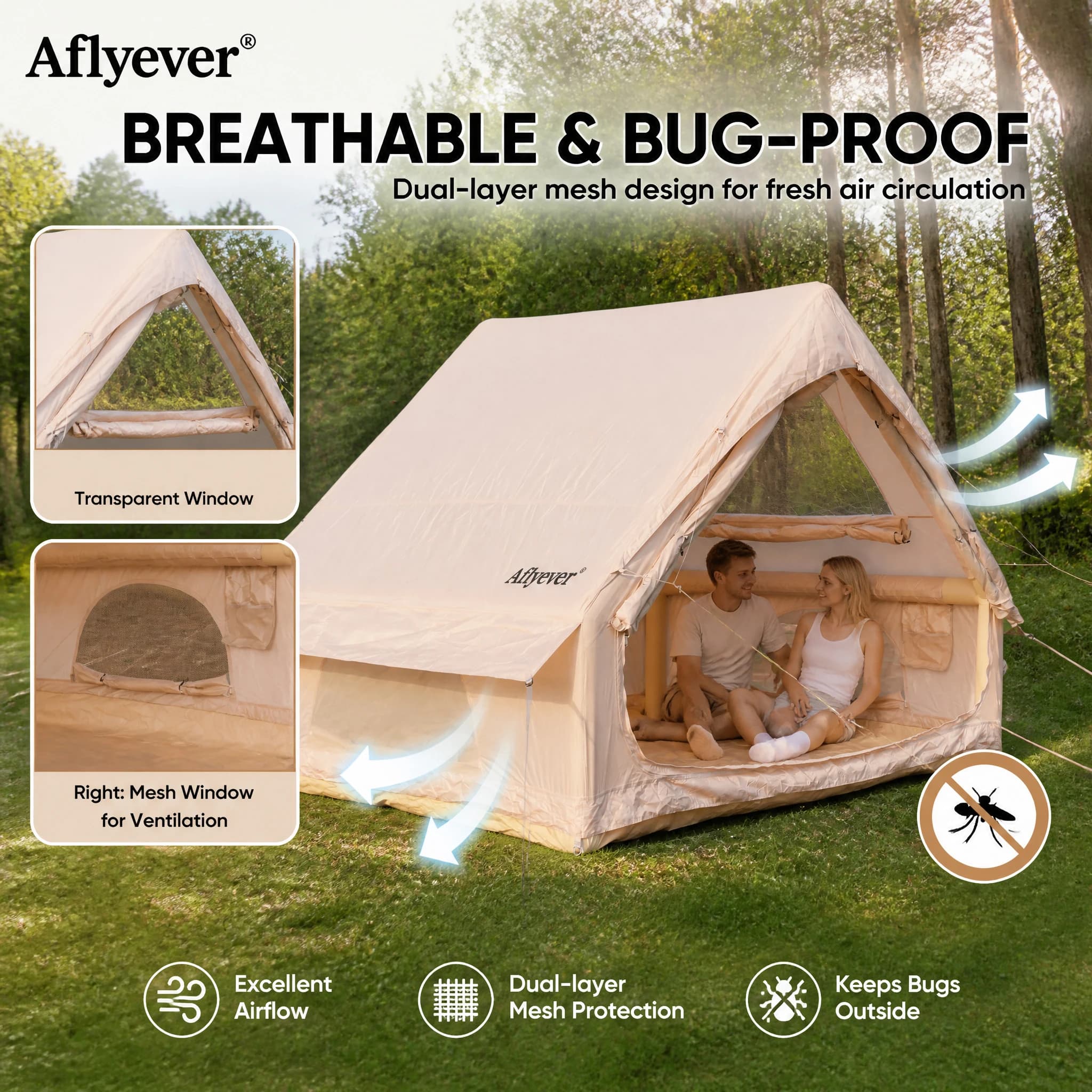 Aflyever 6.3² Luxury Inflatable Tent - No Setup Required - Oxford Cloth Inflatable Tent - Suitable for Camping, Outdoor Activities, Hiking - Waterproof