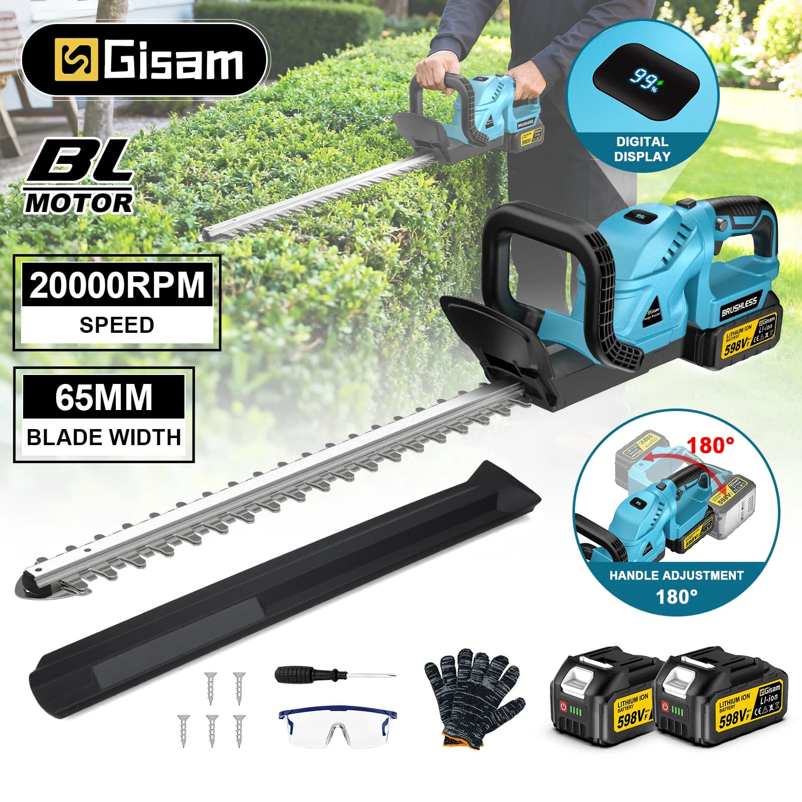 Gisam Cordless Electric Hedge Trimmer 2000W 20000RPM Pruning Saw Lawn Mower Garden Trimming Power Tools For Makita Battery Pin