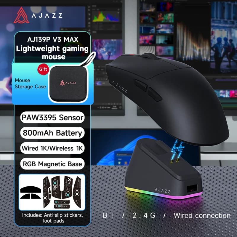 AJAZZ AJ139P NL V3 ULTRA Tri-Mode Wireless Gaming Mouse with 8K Polling Rate, Built-in PAW3395 Sensor