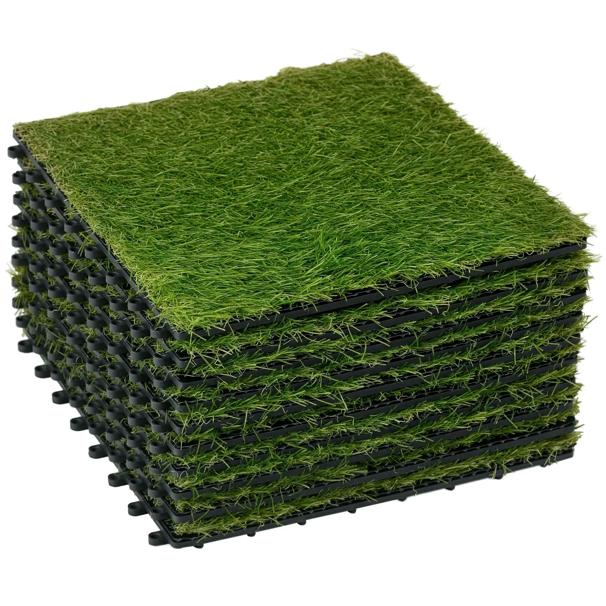 Artificial Turf 10 Set 30x30cm Plug System UV Resistant Drainage Function 25mm Height for Balcony garden Patio Terrace Dark Green