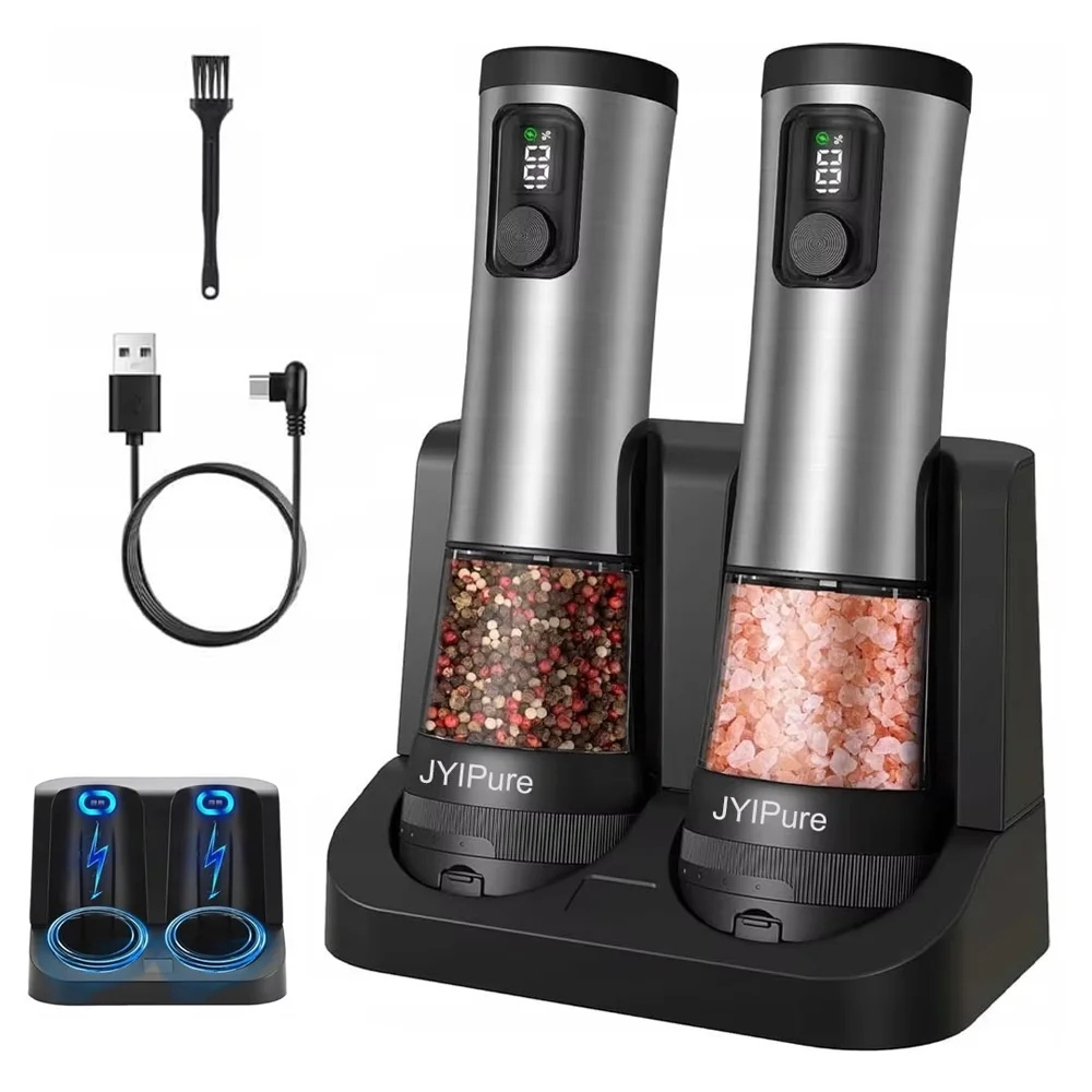 Electric Salt Pepper Grinder Set with Adjustable Speed - Rechargeable, Ceramic Blades for Precision Grinding, Kitchen Goodies