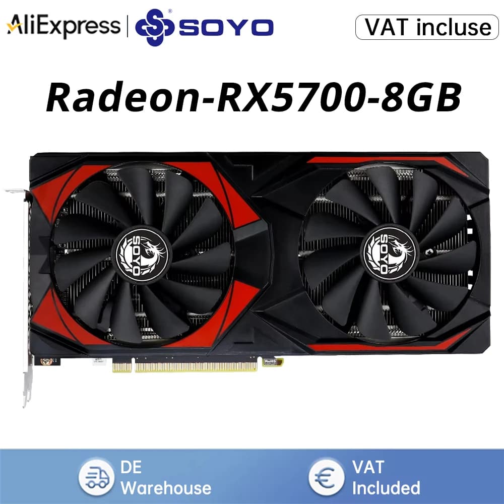 SOYO AMD RX5700 8GB Graphics Card GDDR6 256Bit 8pin+6pin 7nm PCIE4.0 DP*3 HDMI*1 Video Card For Desktop Computer Gaming GPU