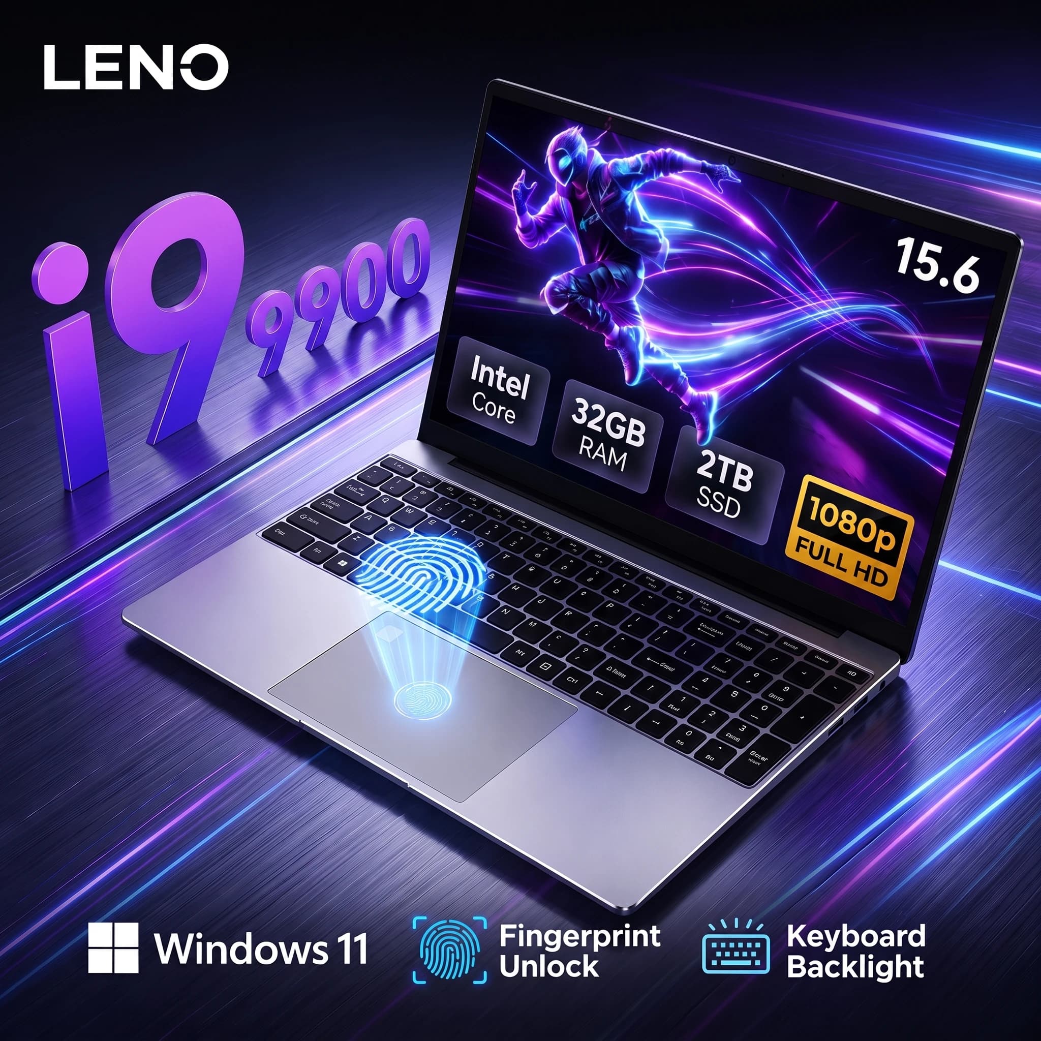 LENO 15.6' Laptop Windows 11 32GB 2TB Intel Core I9 9900 1920*1080 HD Gaming Computer PC Gamer Office Ultra Slim Notebook