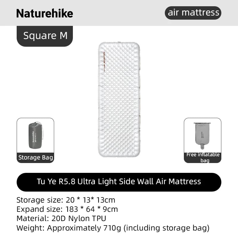 Naturehike Inflatable Mat 9 Centimeters High Ultralight Hiking Camping Sleeping Mat 20D Nylon TPU Warm Moisture-proof Pad