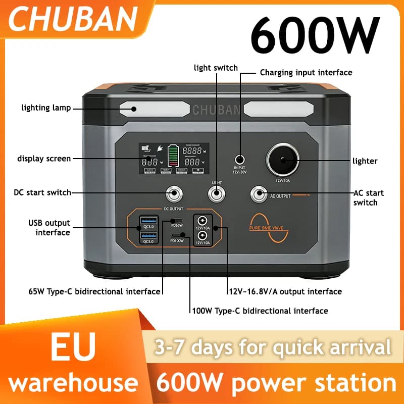 600W (peak 1200W) Portable Solar Station Powerstation 310Wh Solar Generator Power Storage Chargers Backup Emergency Power Supply