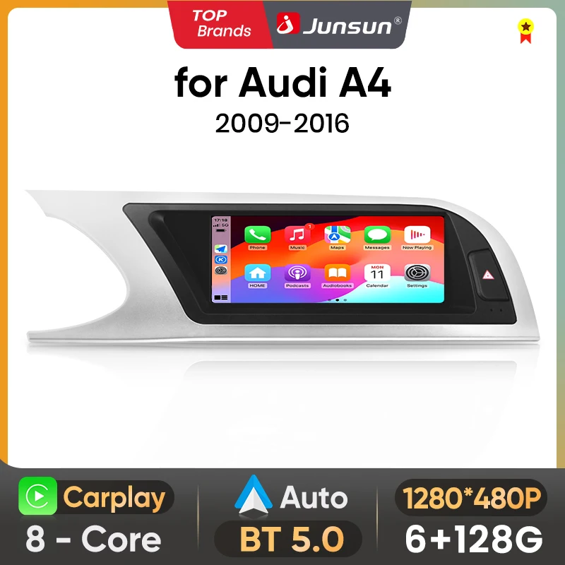 Junsun 8.8 inch Bluetooth Wireless CarPlay Android Auto Car Radio For Audi A4 A4L B8 2009-2016 8Core 4G WiFi Stereo Multimedia Player