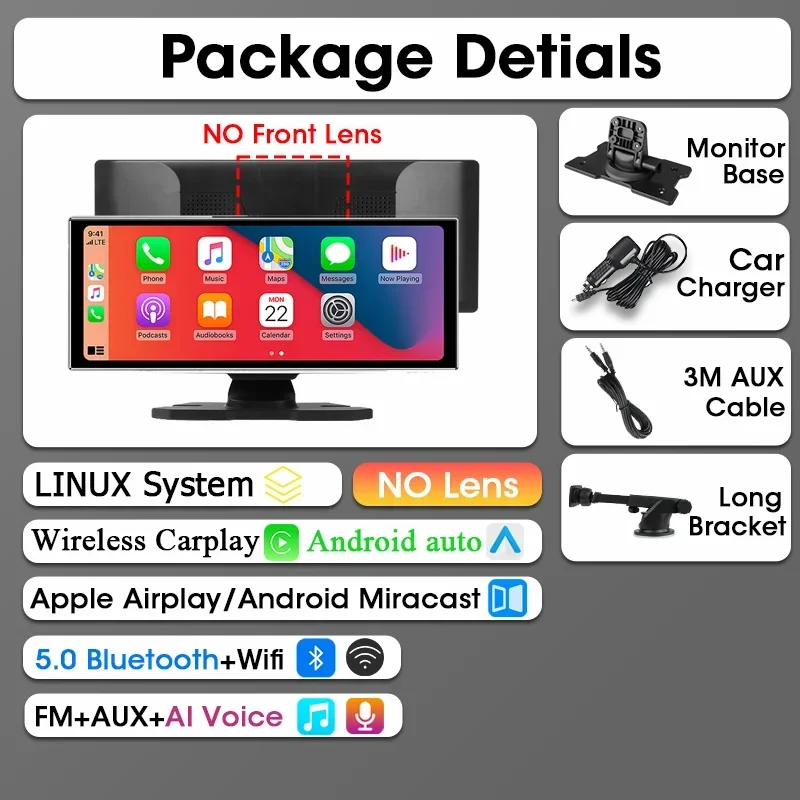 Srnubi 11.26" Dash Cam Rearview Carplay Android Auto 4K DVR Navigation Player Dual Lens Recorder Dashboard WIFI BT AUX GPS FM