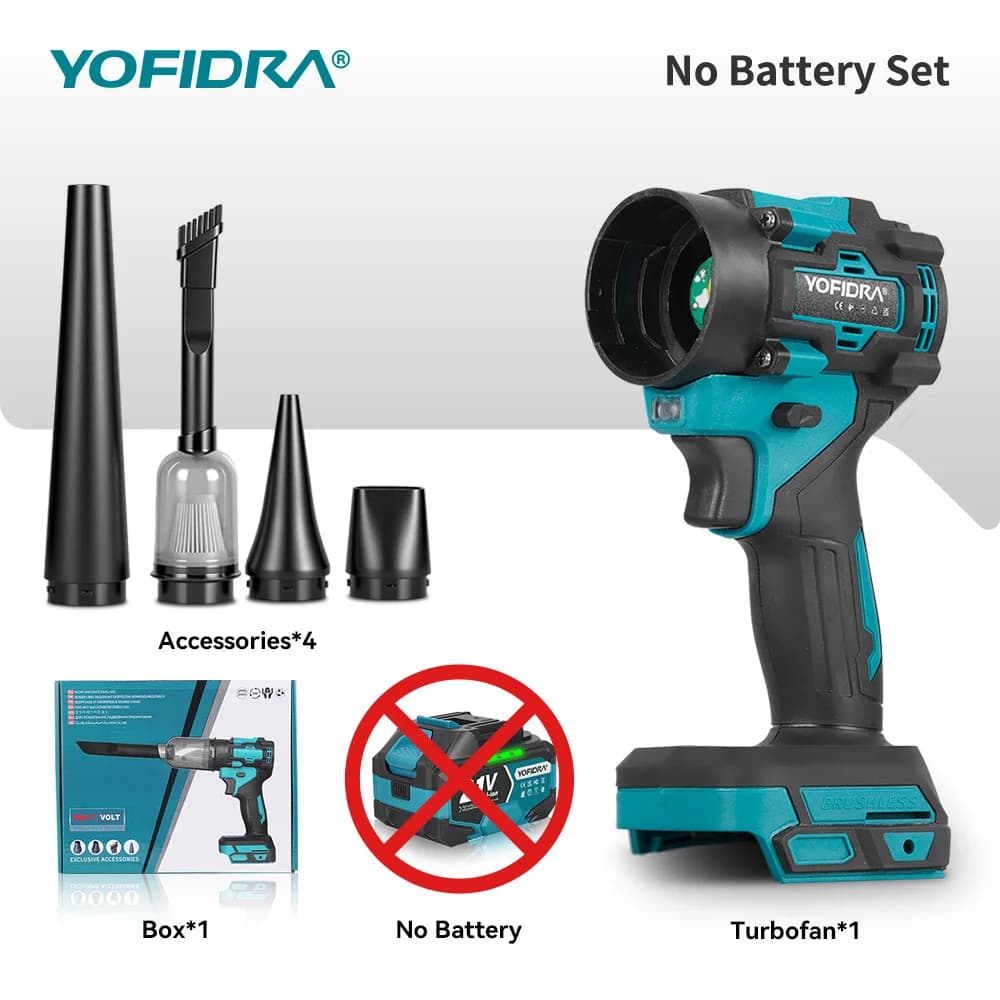 YOFIDRA 80000RPM Brushless 2-in-1 Turbo Blower Jet Fan & Vacuum Cleaner Handheld Dust Blowing Tool for Makita 18V Battery Pins