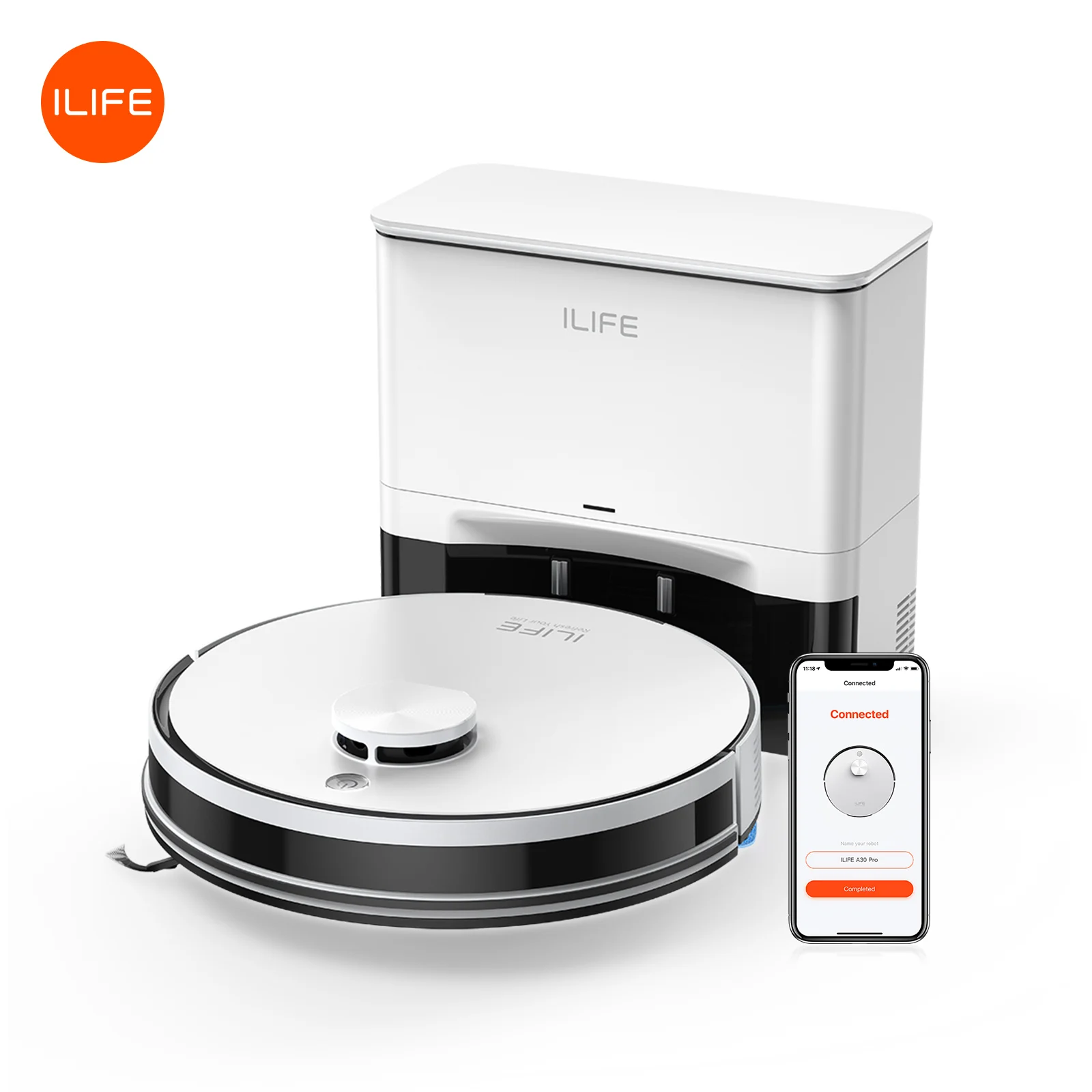 ILIFE A30 Pro Robot Vacuum Cleaner with Automatic Self-Emptying Station, 5000Pa Strong Suction, LDS Navigation, 180min Runtime, 2-in-1 Mop and Sweep, APP Control  ,Home Floor Carpet Clean