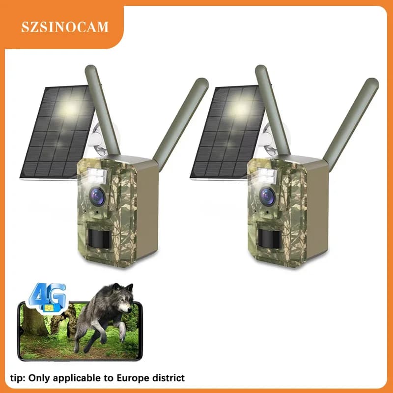 SZSINOCAM 2PCS Cellular 3MP Night Vision 2K EU4G Battery Solar PIR Motion Activated Wildlife Hunting Trail Camera IP66 Outdoor