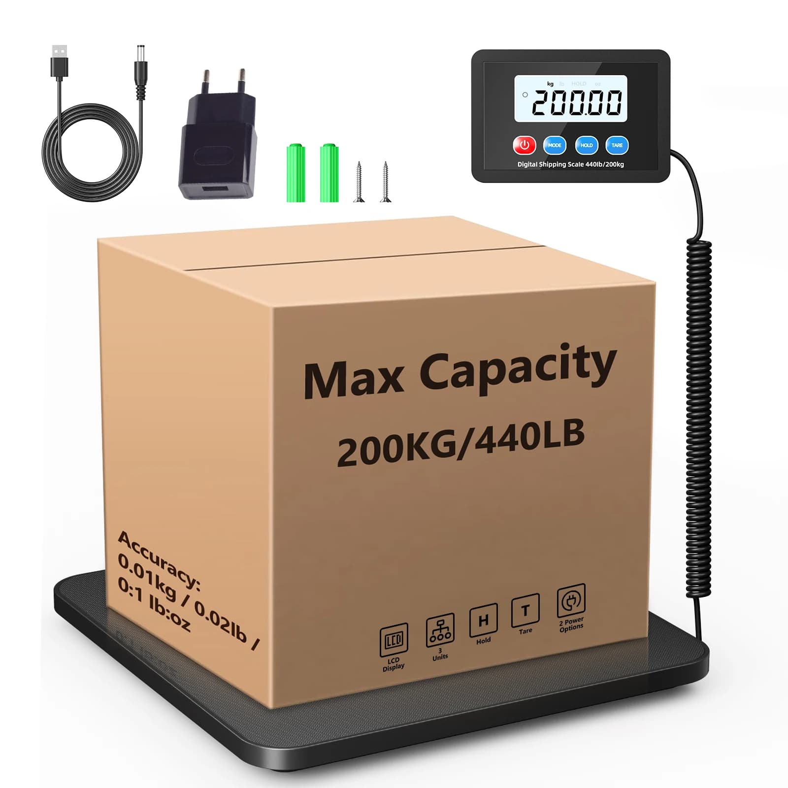 Postal Scale 10g~200Kg/440lb Digital Shipping Scale Luggage Scales for Mail, Warehouse, Home