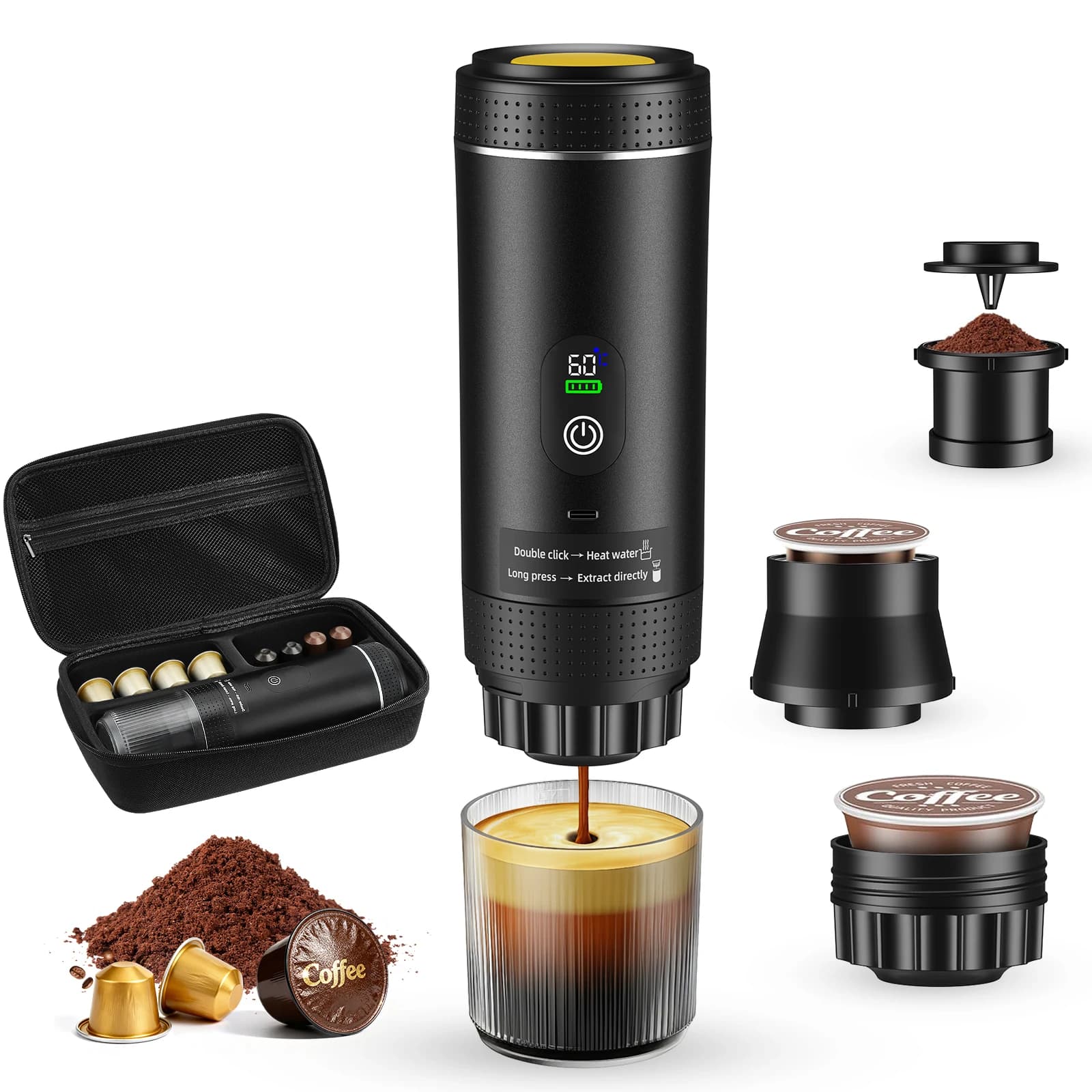 Portable Espresso Coffee Machine With Digital Display 3-in-1 Capsule Coffee Maker For Car Home Office Camping Coffee Maker