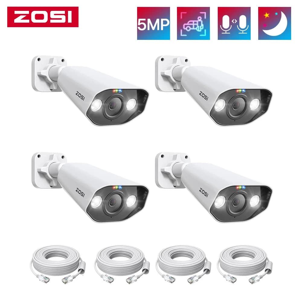 ZOSI 3K PoE Security Cameras Kit 5MP Weatherproof Outdoor Home Bullet Dome IP Surveillance Cameras Only Work with ZOSI PoE NVR