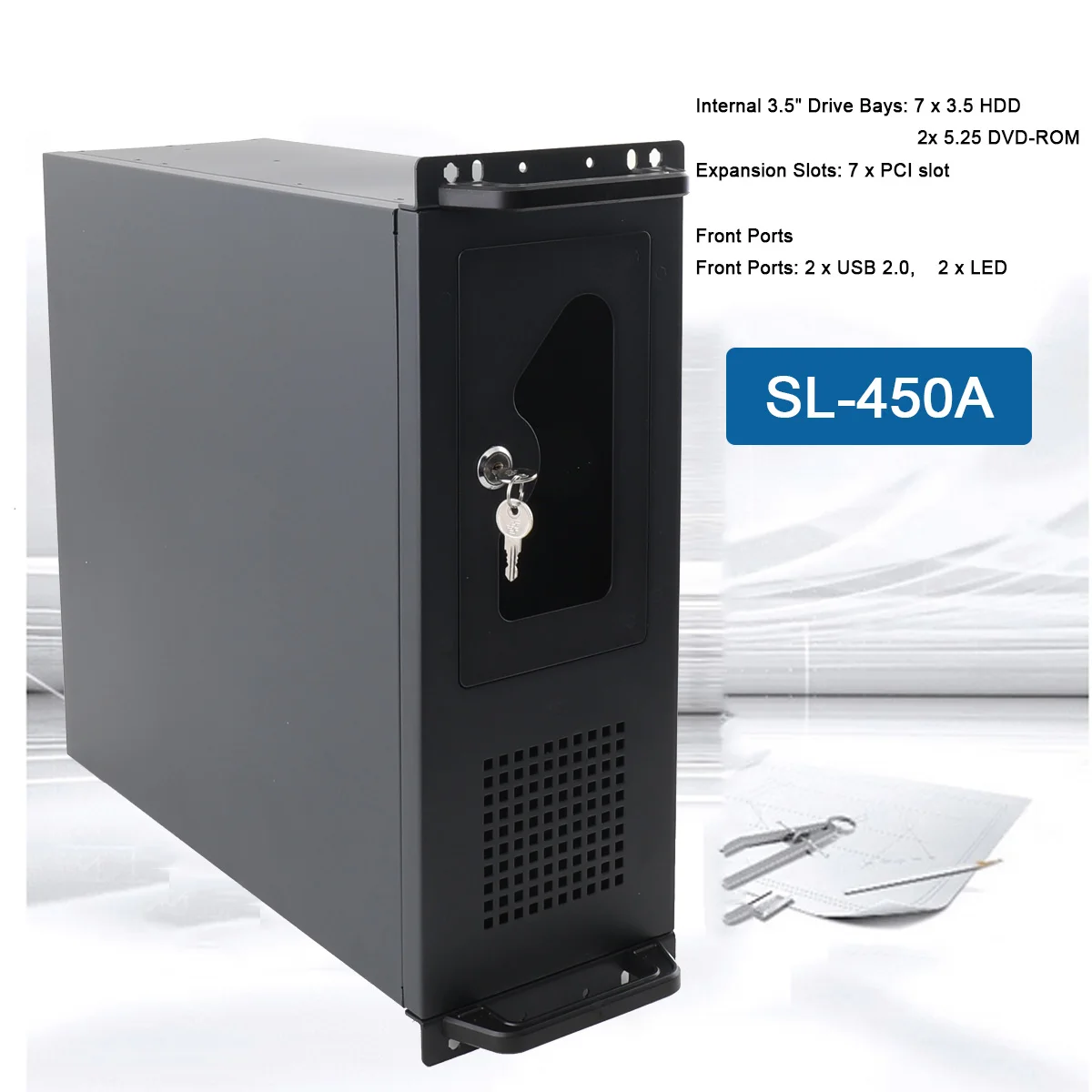 SL-450A 4U Server Chassis Full Tower Multi-disk Chassis for Desktop Computer 7 X PCI Slot with Key Rackmount Case