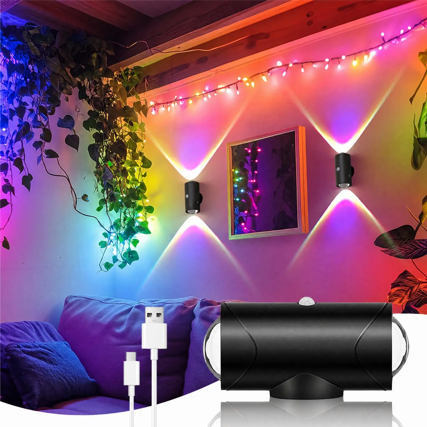Aiopp Smart Sensor Night Light Indoor, 8 Lighting Modes Rechargeable Wireless Magnetic Wall Lamp for Apartment Hallway Bedroom
