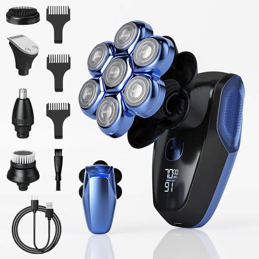Sejoy 7D Head Shavers Electric for Bald Men 6-in-1 Razor with Nose Hair Trimmer Waterproof Multifunctional Men Grooming Kit
