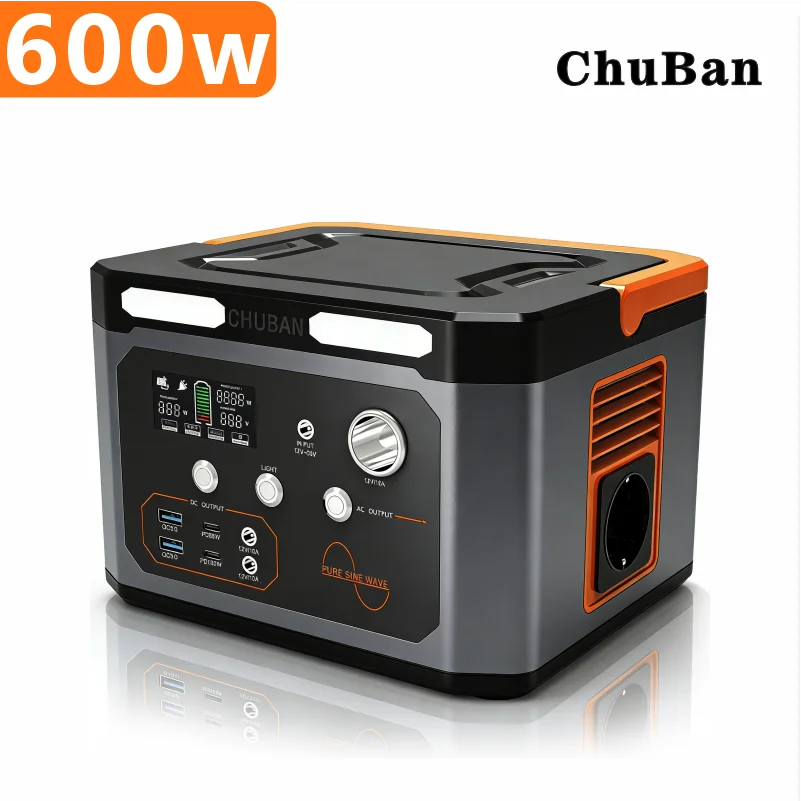 Portable Power Station 600W 100000mAh Pure Sine Wave Emergency Solar Generator for Home Camping Outdoor EU Plug