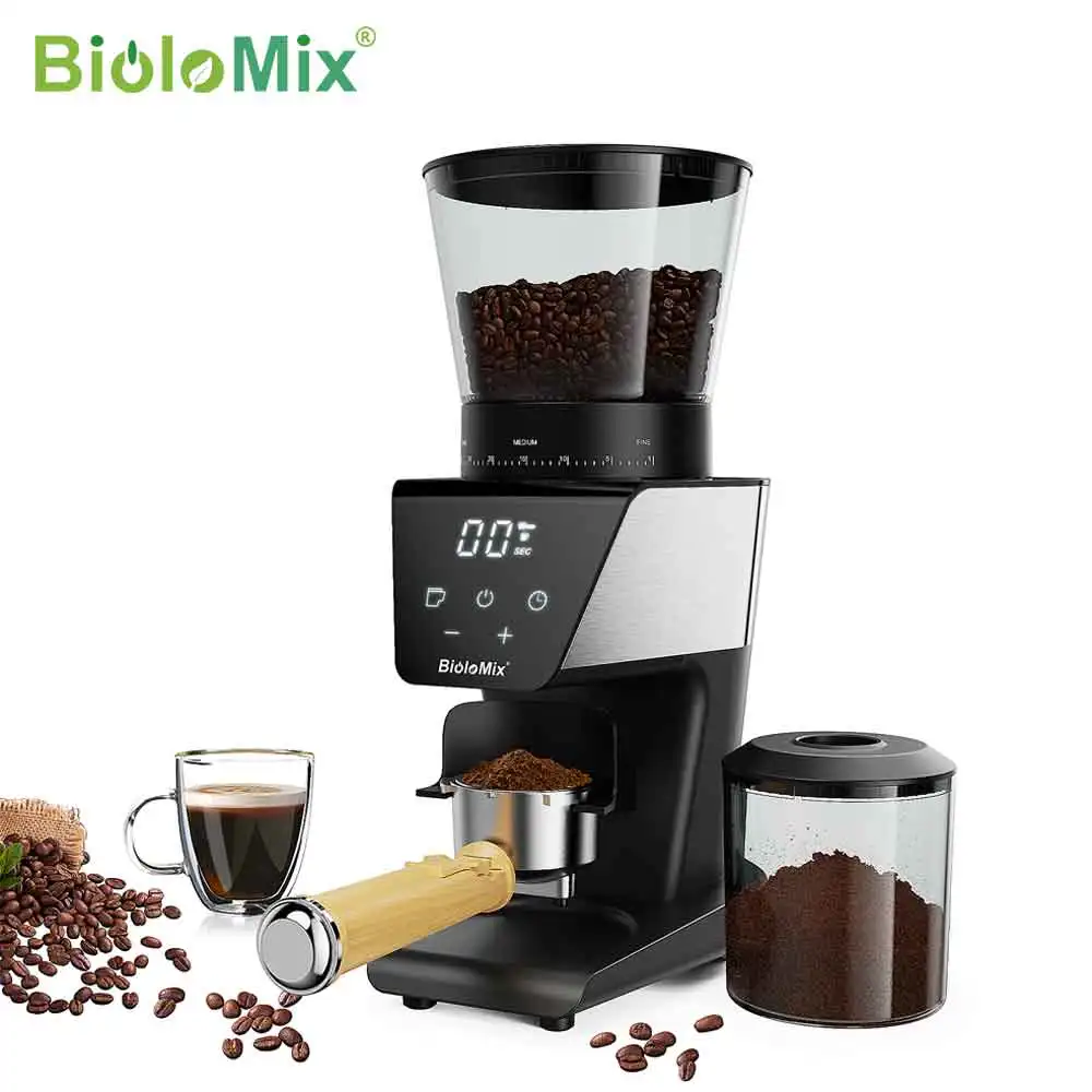 CoffArt by BioloMix Automatic Burr Mill Electric Coffee Grinder with 30 Gears for Espresso American Coffee Pour Over Visual Bean Storage