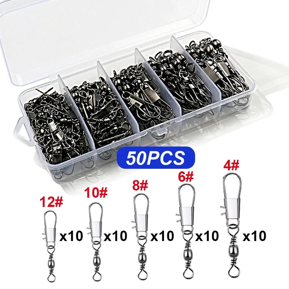 100pcs/box Swivel Snap Connector Pin Rolling Ring Fishing Equipment Box Buckle Lock Kit Wire Rotate Bearing 50-100pcs Tackle