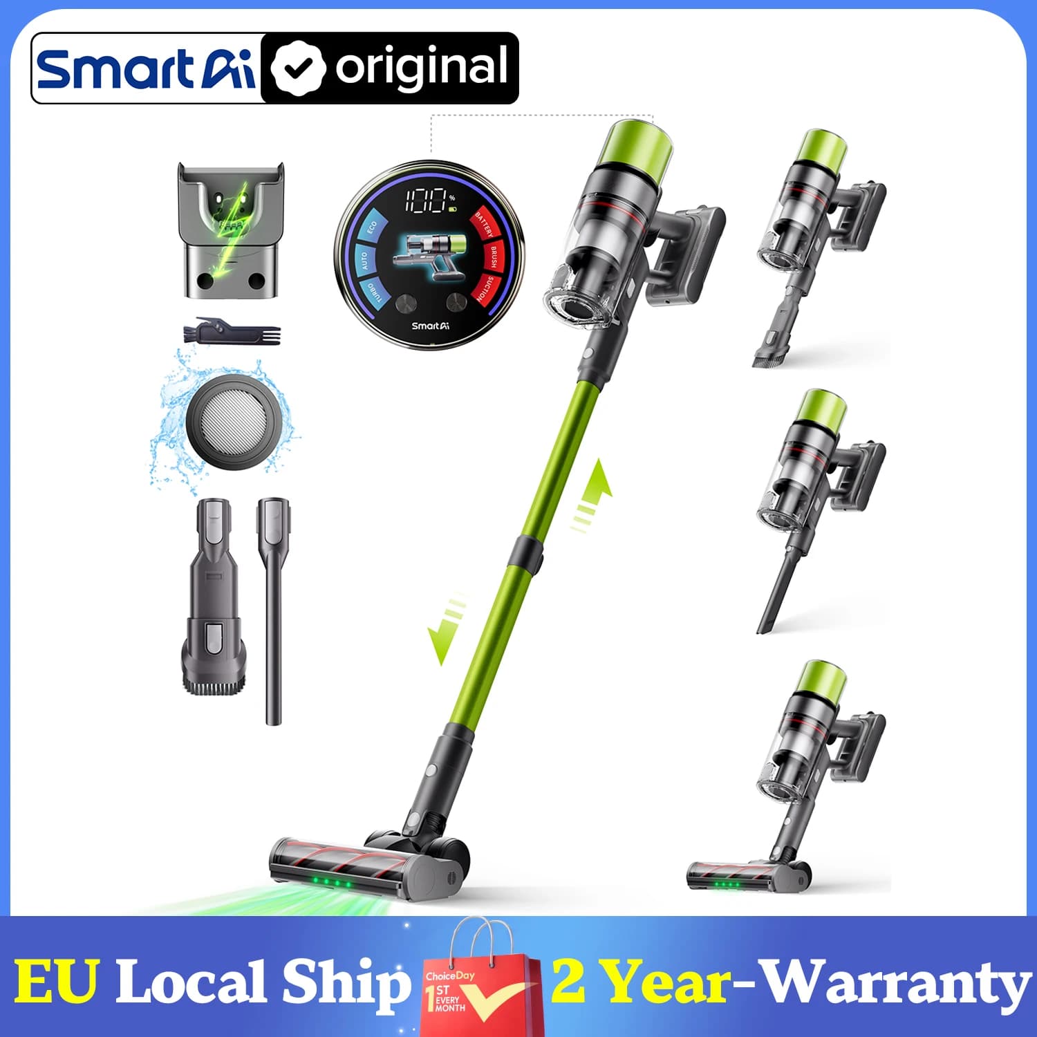 SmartAI V6 80Mins Cordless Vacuum Cleaner 65KPA 650W Powerful Suction Vacuum, 24000mAh Big Battery Vacuum Cleaner