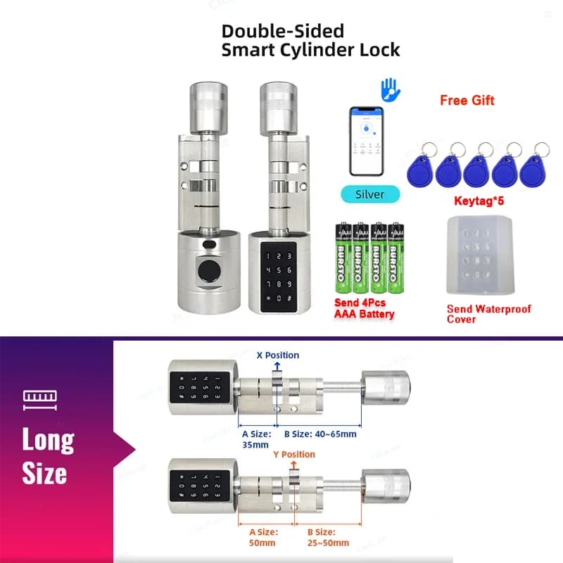 Smart Door Lock Cylinder Fingerprint Lock TTLock APP Digital Keypad Lock Adjustable Euro Cylinder Smart Lock Password IC Card Unlock