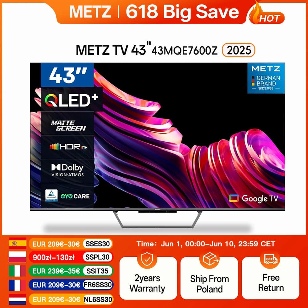 METZ QLED + 4K UHD 43-inch Smart TV with Google TV and Anti-Glare Matte Screen Dolby Vision Dolby Atmos HDR Wi-Fi 2024 43 MQE7600Z