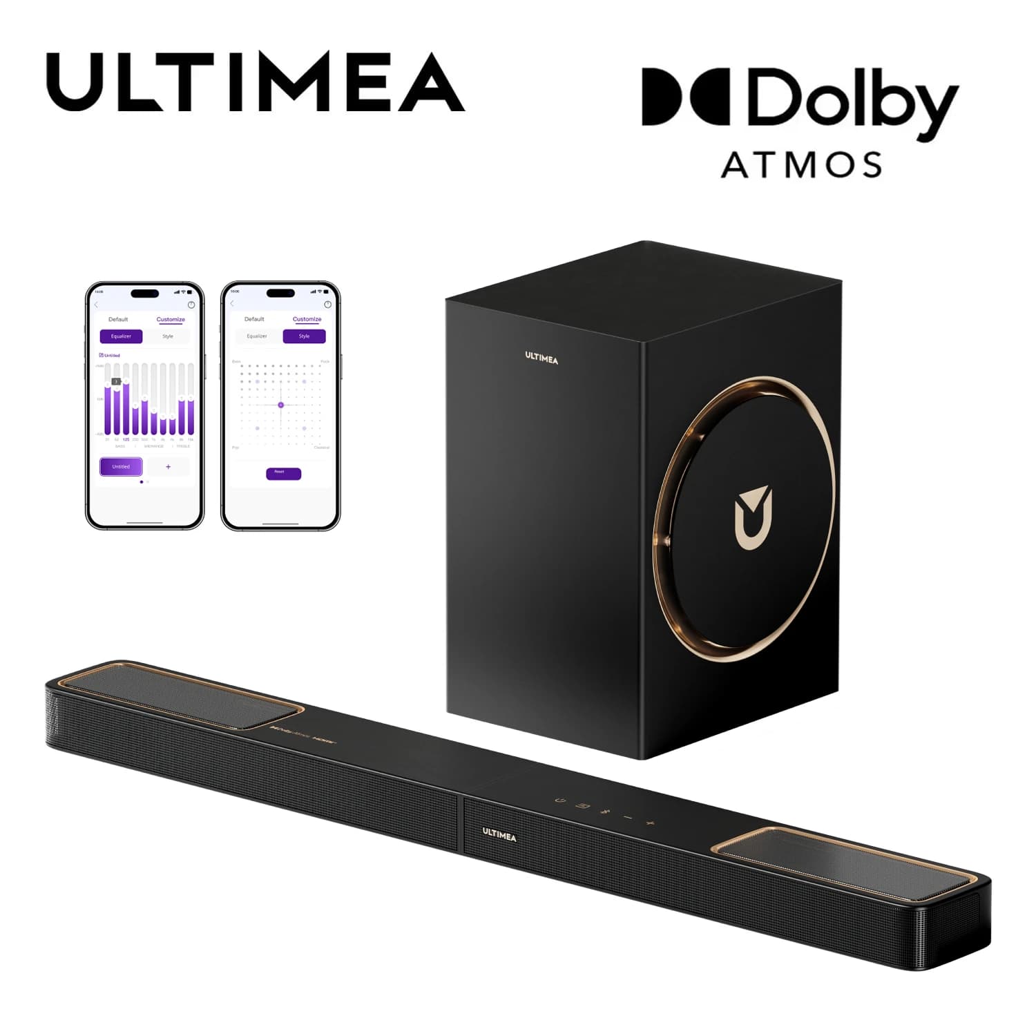 ULTIMEA Skywave F30 Boom Soundbar 3.1.2 360W Dolby Atmos Soundbar, with 6.5'' Wired Subwoofer, Home Theater for TV, APP Control