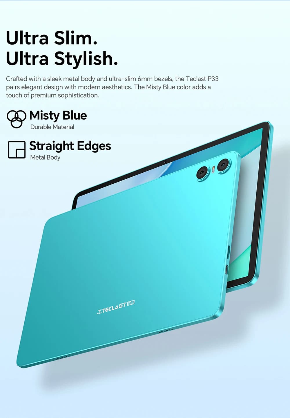 TECLAST P33 Android 15 Tablet A333 5-Core CPU 10.1" IPS Display 9GB (3GB+6GB) RAM 64GB ROM 6000mAh Type-C WiFi BT5.4 Tablet PC