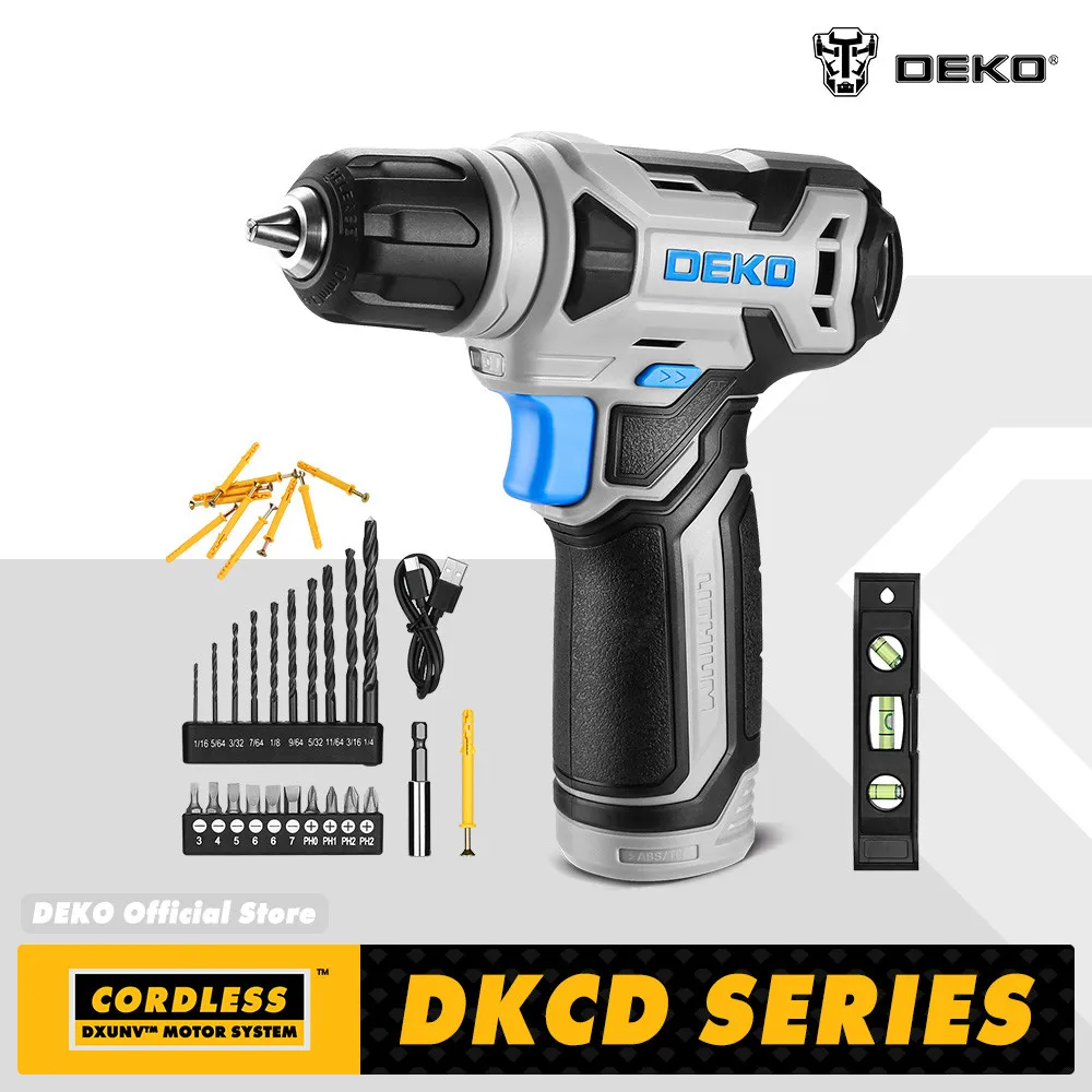 DEKO 8V Cordless Drill Set 3/8"Keyless Chuck, Built-in LED, Wireless Mini Power Driver with Screw Set Electric Screwdriver