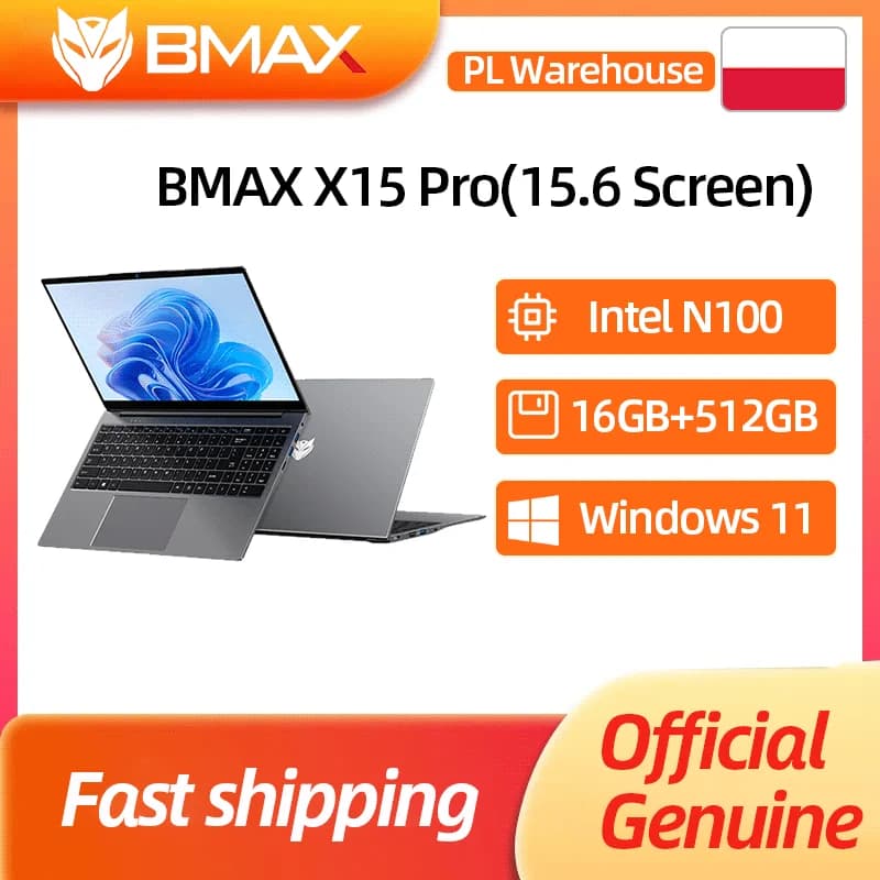 Bmax X15 Pro 15.6 Inch 16Gb Ram 512Gb Ssd Intel 12th Gen N100 Processor Windows 11 Notebook 1920*1080 HDMI Wifi USB Pc Laptop