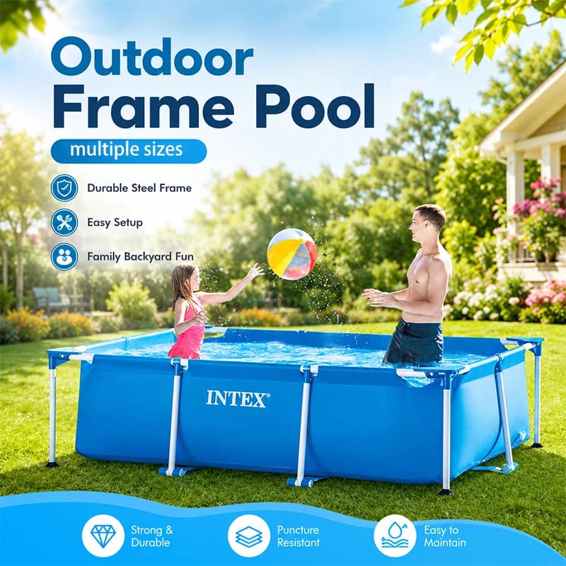 INTEX Outdoor Frame Pool for Family Backyard Fun, Durable Steel Frame Swimming Pool for Kids & Adults, Easy Setup Above Ground Pool, Puncture Resistant, Summer Water Play Garden Pool, Multiple Sizes