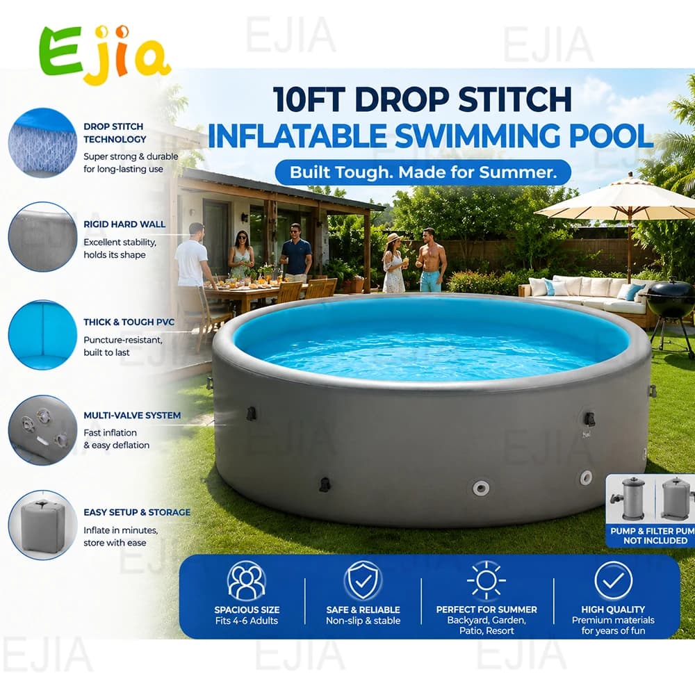 4M Large Inflatable Swimming Pool for Adults, Drop Stitch Hard Wall Above Ground Pool, 15cm Thick Durable PVC Round Pool for Backyard Party & Family